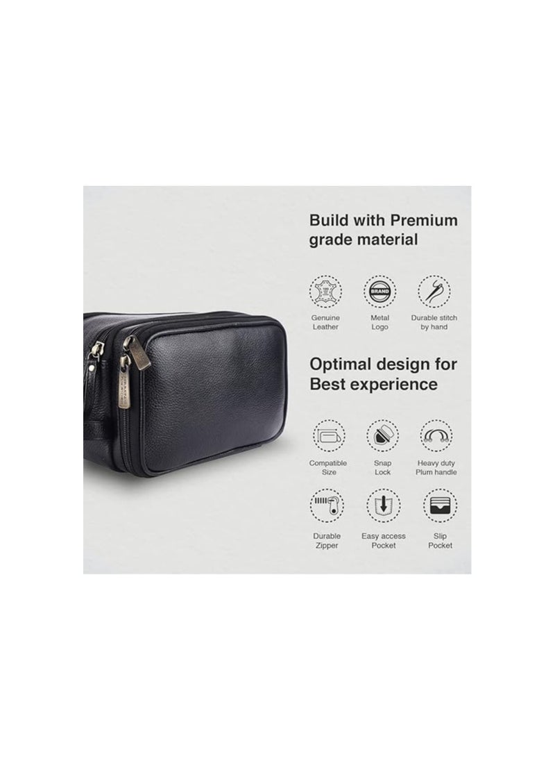 HAMMONDS FLYCATCHER Genuine Leather Toiletry Bag For Men And Women - Travel Organizer With Multiple Compartments, Black Kit Bag For Shaving, Toiletries, And Grooming - Shaving Kit Bag For Men, 13.5 Cm
