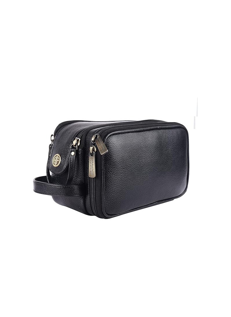 HAMMONDS FLYCATCHER Genuine Leather Toiletry Bag For Men And Women - Travel Organizer With Multiple Compartments, Black Kit Bag For Shaving, Toiletries, And Grooming - Shaving Kit Bag For Men, 13.5 Cm