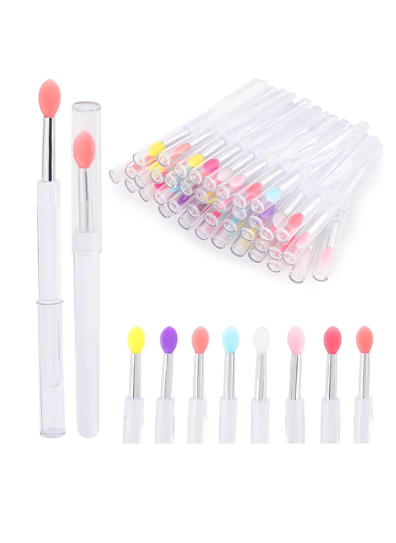 40Pcs Silicone Lip Brushes with Cap, Reusable Applicator Brushes for Eyeshadow, Lip Gloss Mask Cream