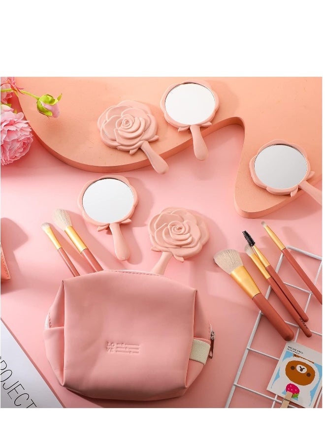 Mini Rose Mirror, Pocket Mirror Bulk Rose Design Compact Princess Mirror, Plastic Portable Handheld Makeup Mirror, for Bridal Shower Favor Quinceanera Party Favors for Guests, 8 Pcs