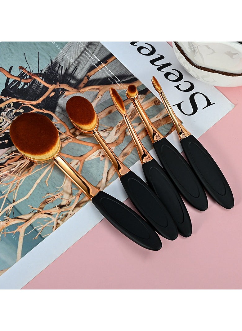 5Pcs Rose Golden B;ack Handle Toothbrush Set Foundation Makeup Brush Powder Blusher Brush BB Cream Bush Foundation Makeup Brush Eye Shadow Bush Concealer Brush Lip Brush