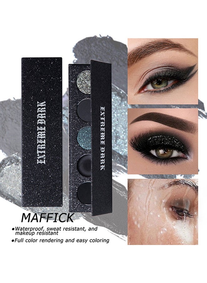Extreme Dark-5 Color Eyeshadow Palette,Matte & Shimmery Eyeshadow for High-Definition Eye Makeup,Waterproof, Sweat Resistant,Long-lasting