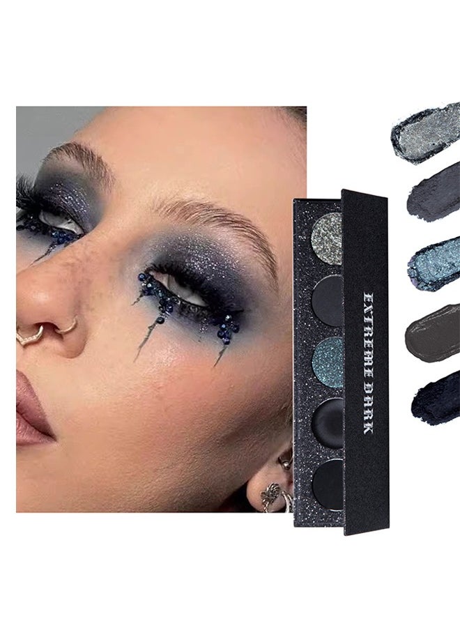 Extreme Dark-5 Color Eyeshadow Palette,Matte & Shimmery Eyeshadow for High-Definition Eye Makeup,Waterproof, Sweat Resistant,Long-lasting