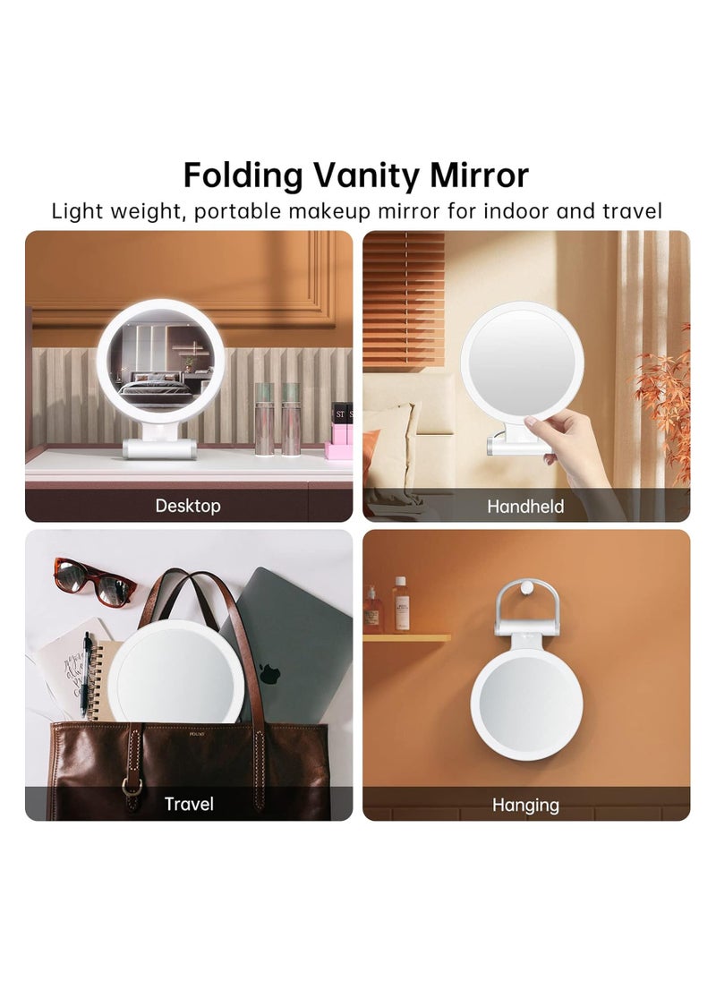 Rechargeable Lighted Makeup Vanity Mirror, 10X/1X Double-Sided Magnifying Mirror with Dimmable Touch Screen, 3 Color Lighting, Portable Tabletop Cosmetic Mirror for Travel.