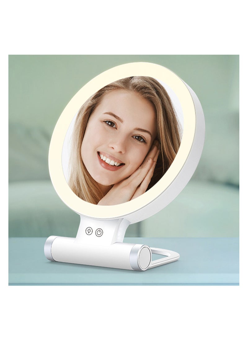 Rechargeable Lighted Makeup Vanity Mirror, 10X/1X Double-Sided Magnifying Mirror with Dimmable Touch Screen, 3 Color Lighting, Portable Tabletop Cosmetic Mirror for Travel.