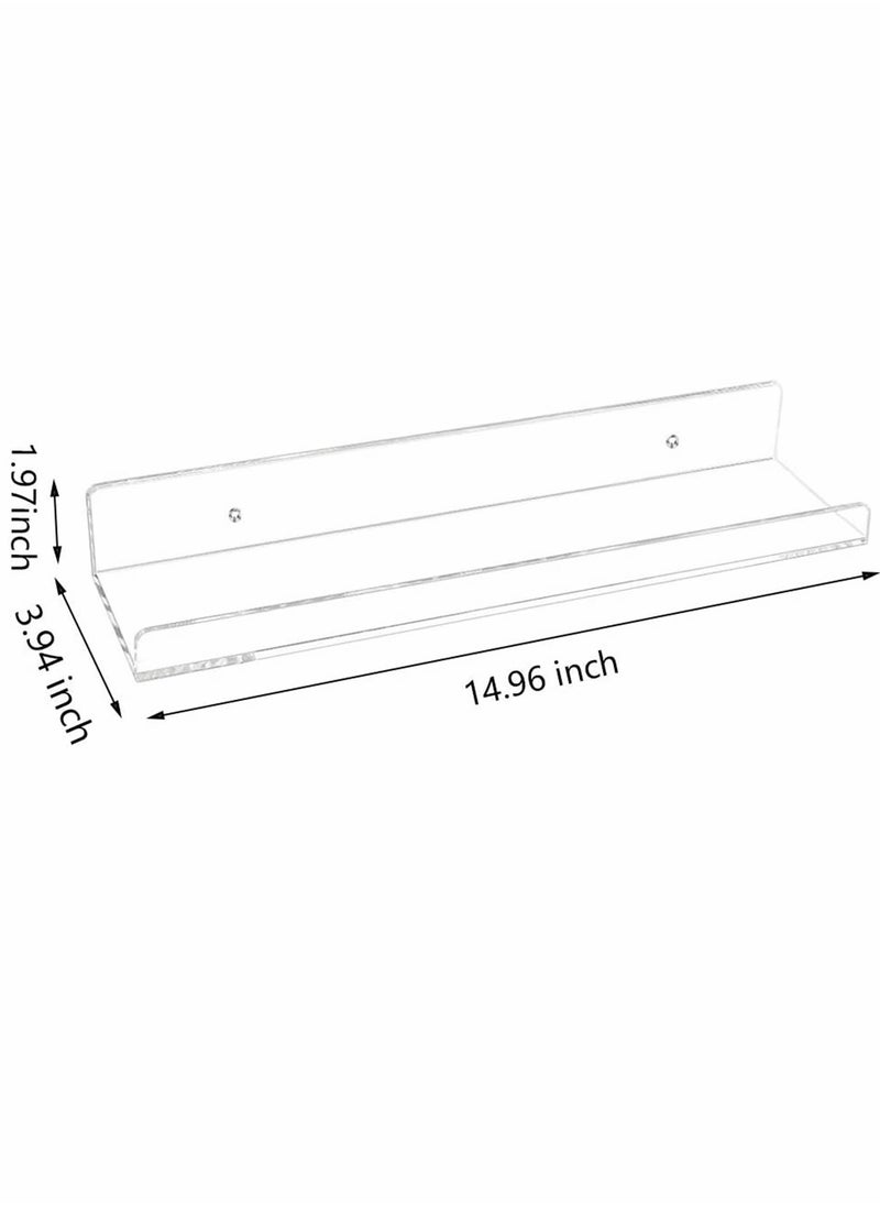 2 Pack Clear Acrylic Shelf Invisible Floating Wall Ledge Bookshelf Organizer, Book Display Shelves Wall Mounted 15 Inch