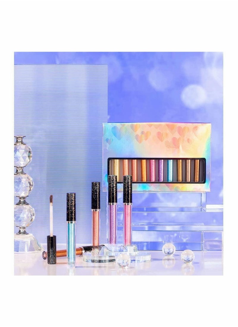 12 Color Metallic Liquid Eyeshadow Set Ultra Creamy Highly Pigmented Long-lasting Makeup Kit for Stunning Eye Looks