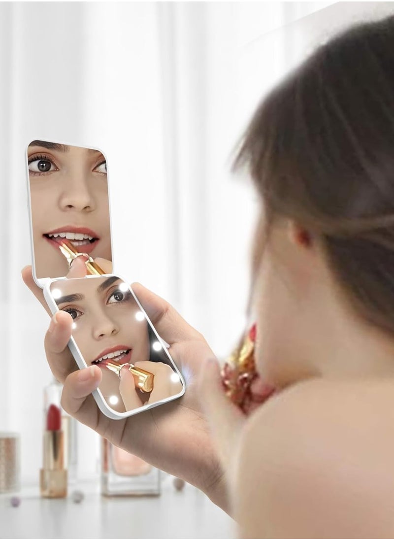Milishow Compact Mirror, 1x/3x Magnifying LED Pocket Mirror, Small Lighted Travel Makeup Mirror for Purse, Handbag, Folding, Handheld, 2-Sided Mini Mirror with Lights for Women (White 1pack)