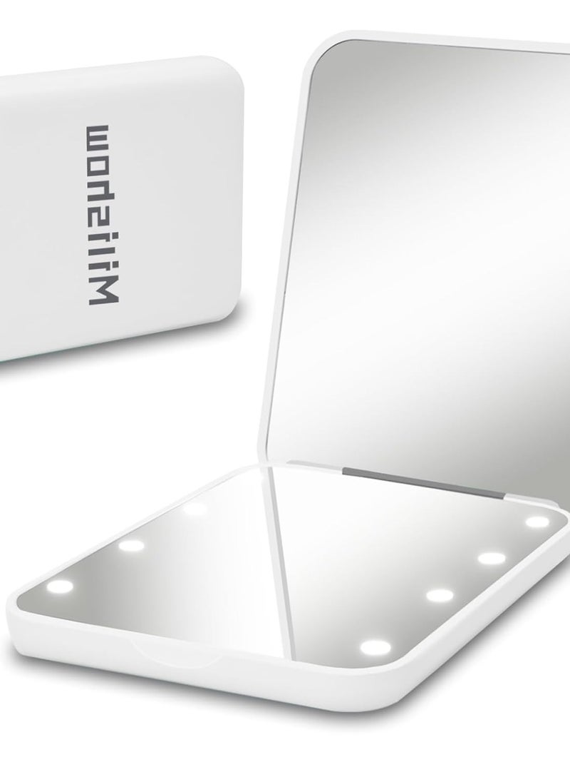 Milishow Compact Mirror, 1x/3x Magnifying LED Pocket Mirror, Small Lighted Travel Makeup Mirror for Purse, Handbag, Folding, Handheld, 2-Sided Mini Mirror with Lights for Women (White 1pack)