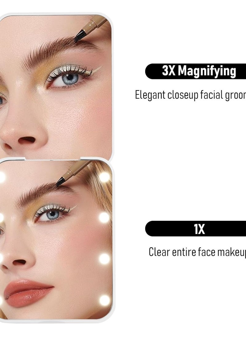 Milishow Compact Mirror, 1x/3x Magnifying LED Pocket Mirror, Small Lighted Travel Makeup Mirror for Purse, Handbag, Folding, Handheld, 2-Sided Mini Mirror with Lights for Women (White 1pack)