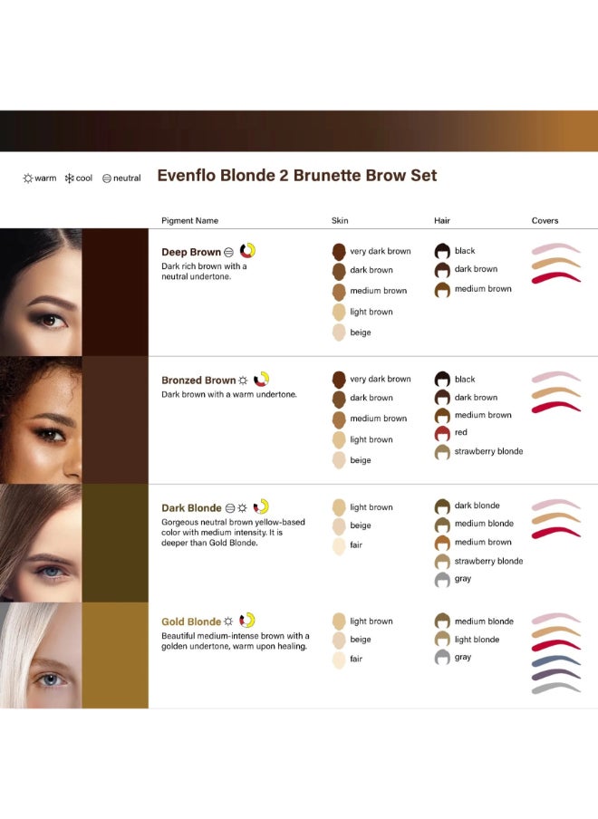 Evenflo Blonde 2 Brunette Eyebrow Pigment Set Premium Spmu Pigment For Natural, Long-Lasting Brow Colors 4pcs 15Ml