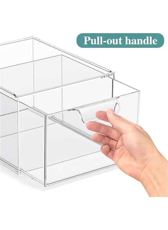 2 Pack Stackable Makeup Organizer Storage Drawers, 4.4 Tall Acrylic Bathroom Organizers，Clear Plastic Storage Bins For Vanity, Undersink, Kitchen Cabinets, Pantry Organization and Storage