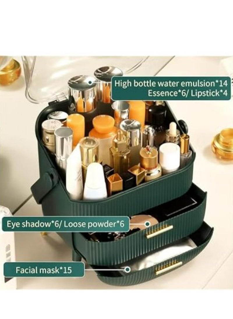 Large cosmetic makeup organizer brush storage display case with drawers dust waterproof suitable for vanity dresser