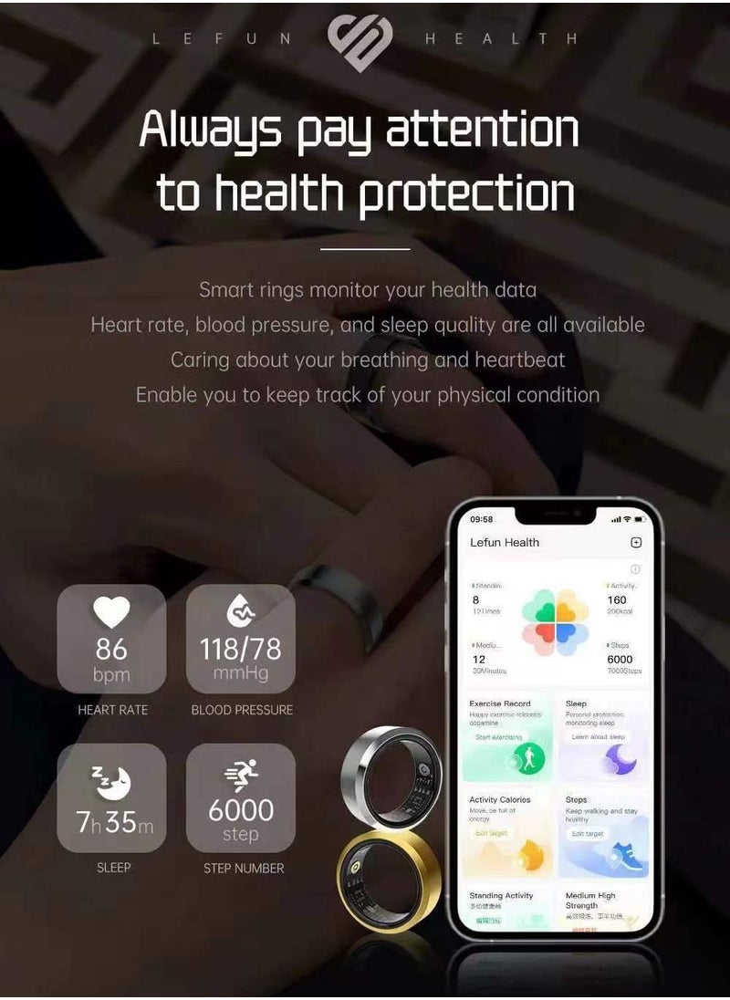 Health Tracker with Smart Ring, Fitness Sleep Heart Rate Oxygen Tracker Smart Ring, Waterproof Bluetooth Fitness Tracker Ring