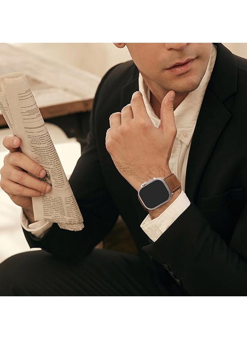 Leather Bands Compatible with Apple Watch Band 49mm 45mm 44mm 42mm for Men Women, Top Grain Genuine Leather Replacement Strap for iWatch Ultra SE2 SE Series 8 7 6 5 4 3 2 1(Brown)