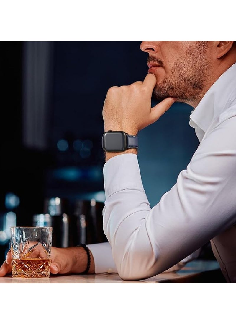 Leather Bands Compatible with Apple Watch Band 49mm 45mm 44mm 42mm for Men Women, Top Grain Genuine Leather Replacement Strap for iWatch Ultra SE2 SE Series 8 7 6 5 4 3 2 1(Blue)