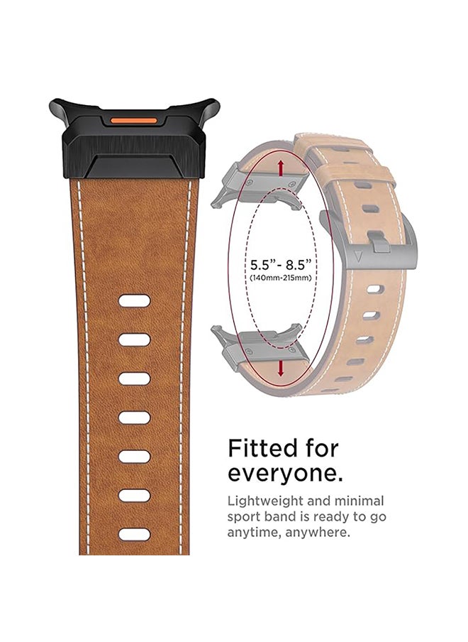 Leather Bands Compatible with Samsung Galaxy Watch 7 Ultra Bands 47mm, Sturdy Stainless Steel Metal Connector Strap for Samsung Watch Ultra 7 for Men Women - Brown