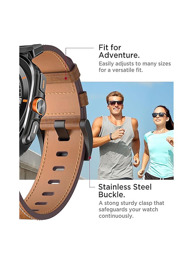 Leather Bands Compatible with Samsung Galaxy Watch 7 Ultra Bands 47mm, Sturdy Stainless Steel Metal Connector Strap for Samsung Watch Ultra 7 for Men Women - Brown