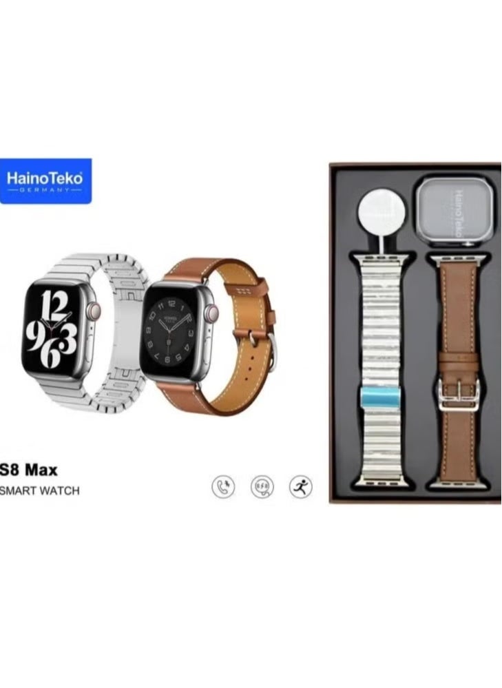 Smart Watch S8 Max | Elegant Design with Two Set Straps, Wireless Charger, Fitness & Health Tracker | Heart Rate Monitor, Sleep Tracking, Compatible with iOS & Android | Ideal for Men & Women