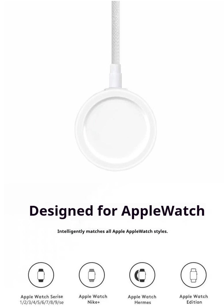 Upgrade to Apple Watch Magnetic Fast Charger to USB-C Cable (1 Meter/Portable) Magnetic Wireless Charging Compatible with Apple Watch Series 8/7/6/SE/5/4/3/2/1