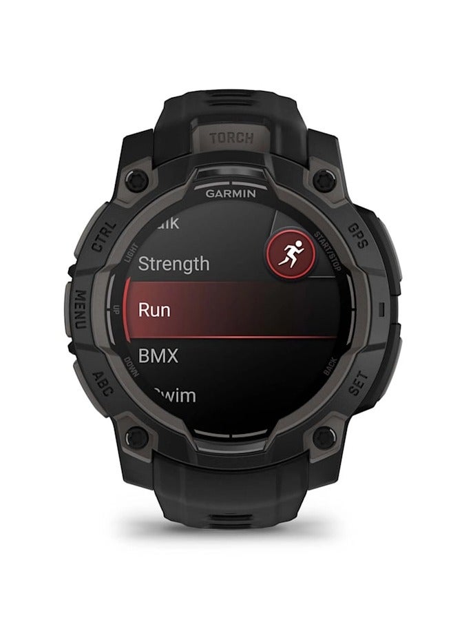 Instinct 3 - 45MM - Black with black band - Up to 18 Days of  Battery life  - 1.2