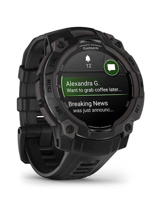 Instinct 3 - 45MM - Black with black band - Up to 18 Days of  Battery life  - 1.2