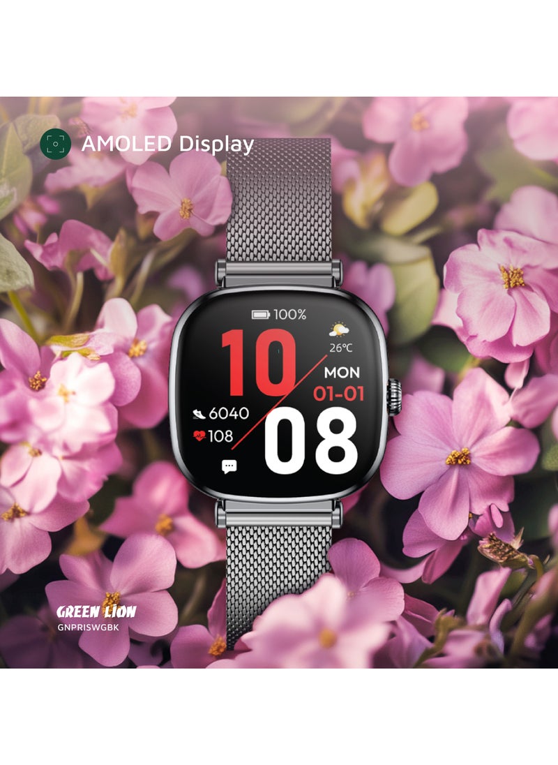 Princess Smart Watch with AMOLED Display and Extra Strap / Customizable Dials / Always-on display / Music Control / Raise Wrist Wake Screen / Volume Control / Remote Camera / Sleep Monitoring / GL-SWA38 - Glossy Black