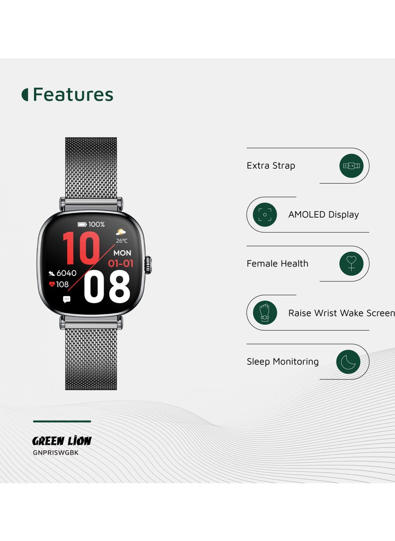 Princess Smart Watch with AMOLED Display and Extra Strap / Customizable Dials / Always-on display / Music Control / Raise Wrist Wake Screen / Volume Control / Remote Camera / Sleep Monitoring / GL-SWA38 - Glossy Black