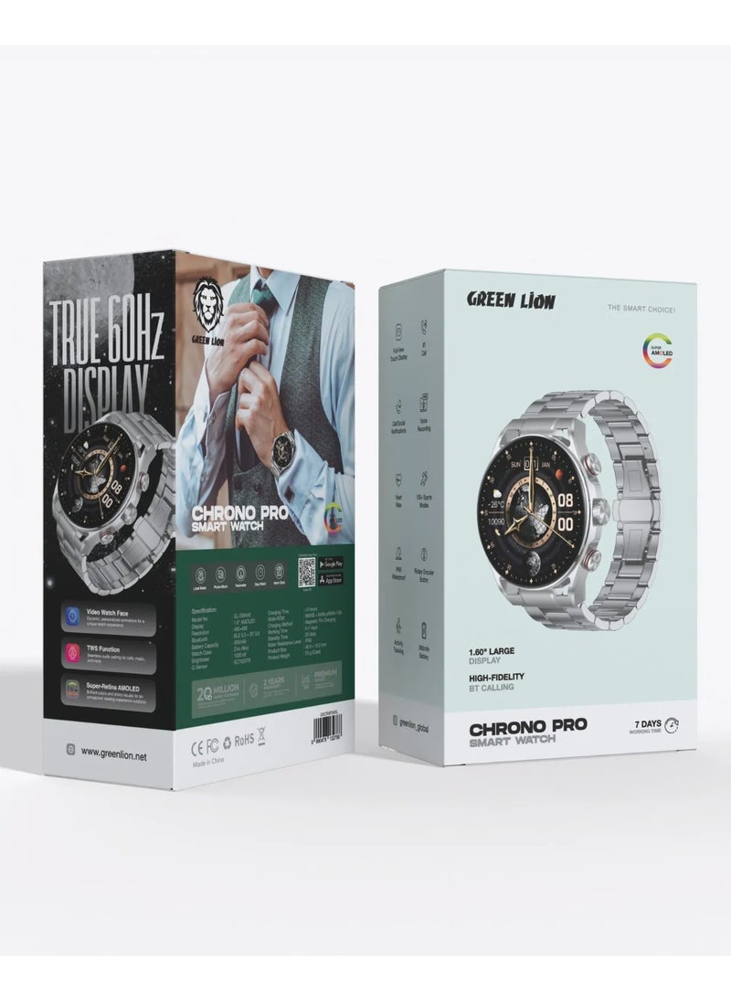 Chrono Pro Smart Watch with AMOLED Display and Hight-Fidelity BT Calling / 7 Days Working Time / Full-View Touch Display / Voice Recording / 100+ Sports Modes / Rotary Encoder Button / Pedometer - Silver
