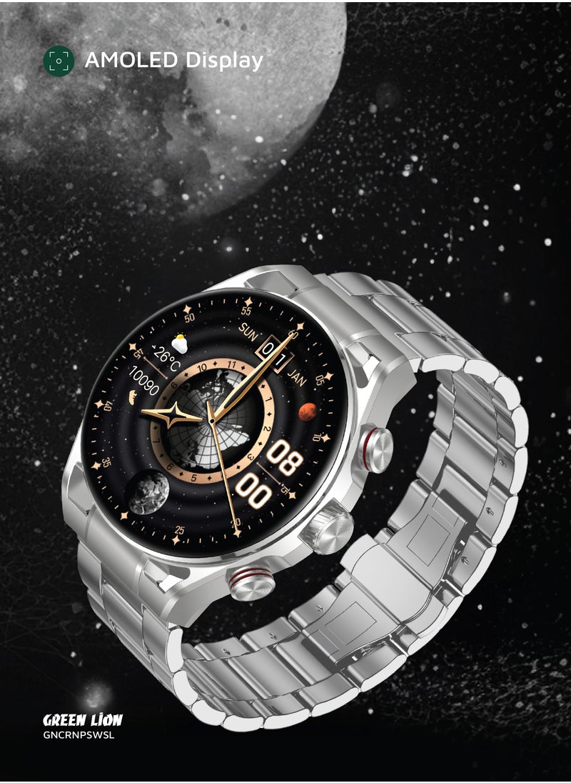 Chrono Pro Smart Watch with AMOLED Display and Hight-Fidelity BT Calling / 7 Days Working Time / Full-View Touch Display / Voice Recording / 100+ Sports Modes / Rotary Encoder Button / Pedometer - Silver