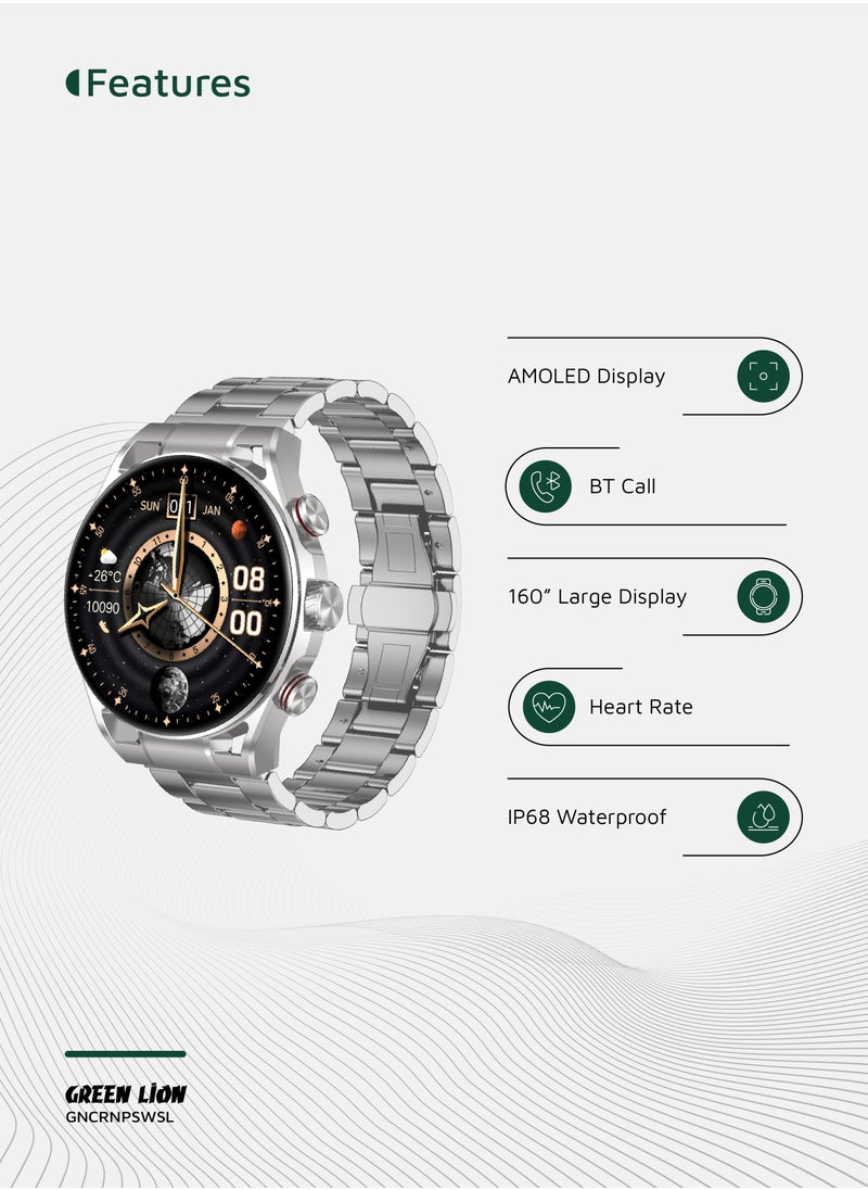 Chrono Pro Smart Watch with AMOLED Display and Hight-Fidelity BT Calling / 7 Days Working Time / Full-View Touch Display / Voice Recording / 100+ Sports Modes / Rotary Encoder Button / Pedometer - Silver