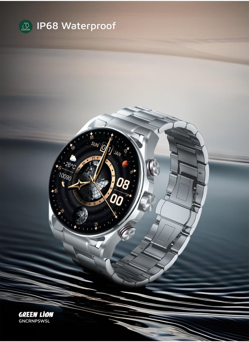 Chrono Pro Smart Watch with AMOLED Display and Hight-Fidelity BT Calling / 7 Days Working Time / Full-View Touch Display / Voice Recording / 100+ Sports Modes / Rotary Encoder Button / Pedometer - Silver