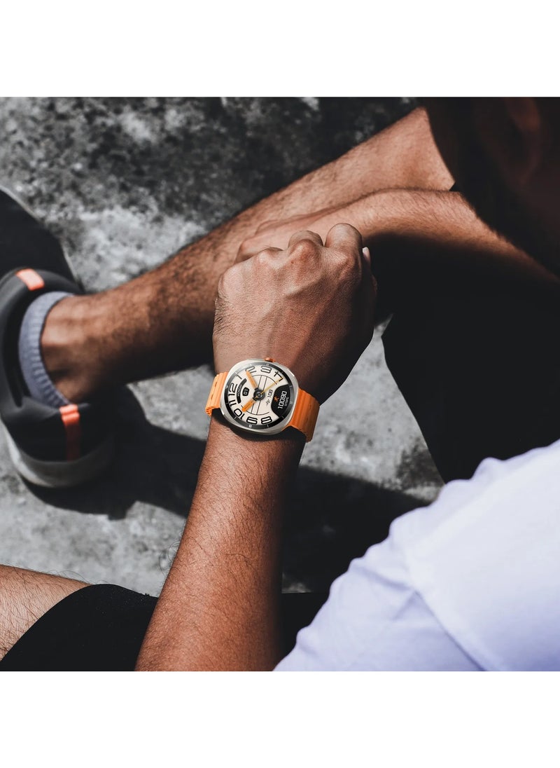 Smart Watch Connect Pro with AMOLED Display 1.43” and High-Fidelity BT Calling / Always-on Display / Call/social notifications / Music Control / Raise Wrist Wake screen / Sleep monitoring / Sedentary Reminder - Orange/Titanium Dial