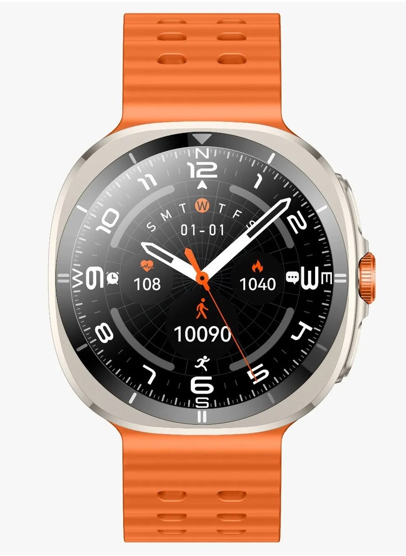 Smart Watch Connect Pro with AMOLED Display 1.43” and High-Fidelity BT Calling / Always-on Display / Call/social notifications / Music Control / Raise Wrist Wake screen / Sleep monitoring / Sedentary Reminder - Orange/Titanium Dial