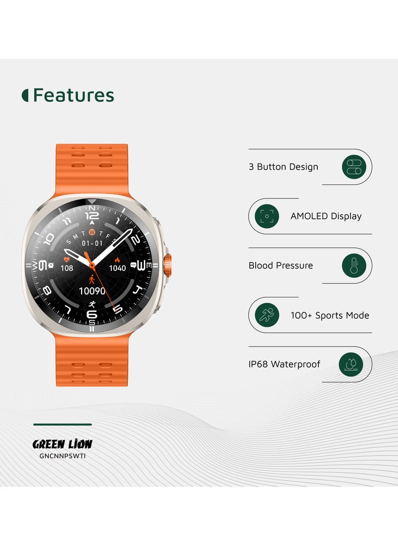 Smart Watch Connect Pro with AMOLED Display 1.43” and High-Fidelity BT Calling / Always-on Display / Call/social notifications / Music Control / Raise Wrist Wake screen / Sleep monitoring / Sedentary Reminder - Orange/Titanium Dial