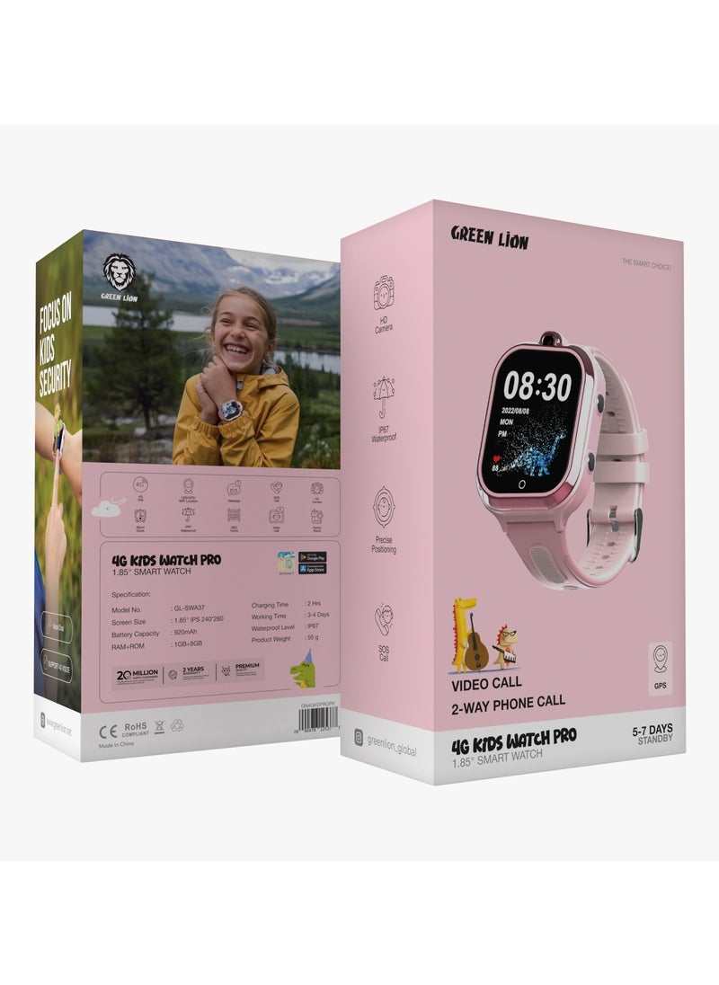 4G Smart Watch for Kids Pro 1.85inch IPS 240x280 /Smartwatch for girls / HD Camera / Voice Chat / Video Call / SOS Call / GPS / Up to 4 Days Working Time / Precise Positioning / Support 4G Volte - Pink