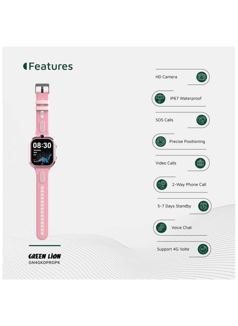 4G Smart Watch for Kids Pro 1.85inch IPS 240x280 /Smartwatch for girls / HD Camera / Voice Chat / Video Call / SOS Call / GPS / Up to 4 Days Working Time / Precise Positioning / Support 4G Volte - Pink