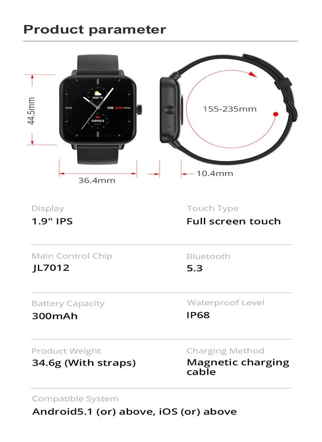 Men's Women's Smartwatch, 1.9 Inch HD Fitness Tracker, Support Answering/Making Calls, Heart Rate/Sleep Monitoring, Pedometer, Calories, 100+ Sports Modes, IP68 Waterproof Fitness Watch, Available for Android and iOS