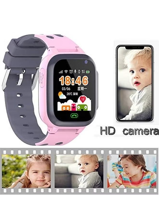 Kids Smart Watch With Calling Feature Support SIM Card Waterproof Watch Phone for Children Kid Student One Button Speed Dial Voice Call Chat HD Touch Screen Offers Security Positioning Watch Pink