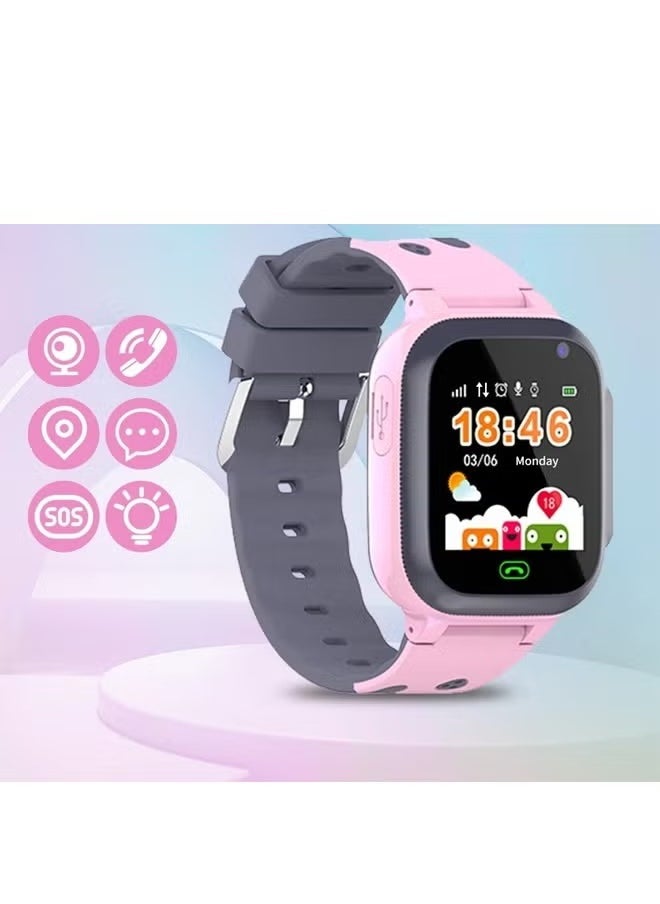 Kids Smart Watch With Calling Feature Support SIM Card Waterproof Watch Phone for Children Kid Student One Button Speed Dial Voice Call Chat HD Touch Screen Offers Security Positioning Watch Pink