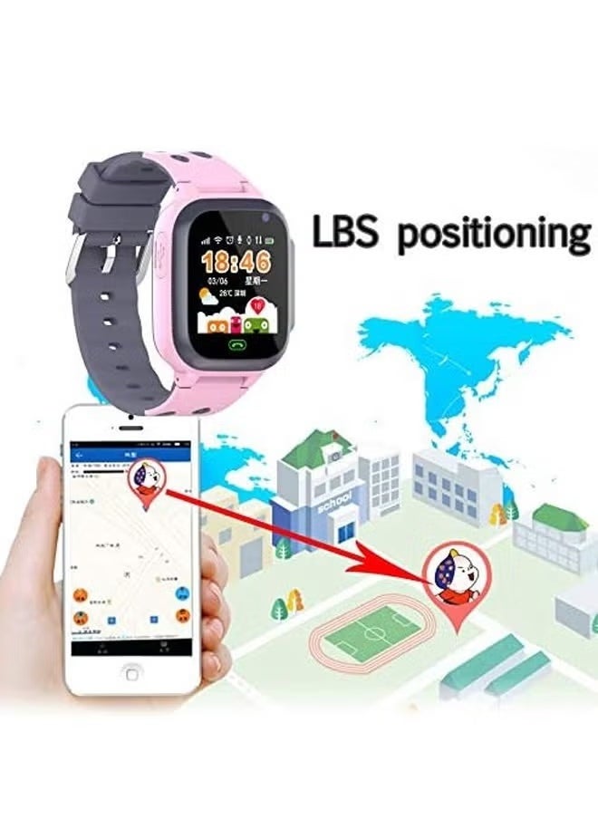 Kids Smart Watch With Calling Feature Support SIM Card Waterproof Watch Phone for Children Kid Student One Button Speed Dial Voice Call Chat HD Touch Screen Offers Security Positioning Watch Pink