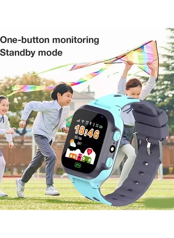 Kids Smart Watch With Calling Feature Support SIM Card Waterproof Watch Phone for Children Kid Student One Button Speed Dial Voice Call Chat HD Touch Screen Offers Security Positioning Watch Blue