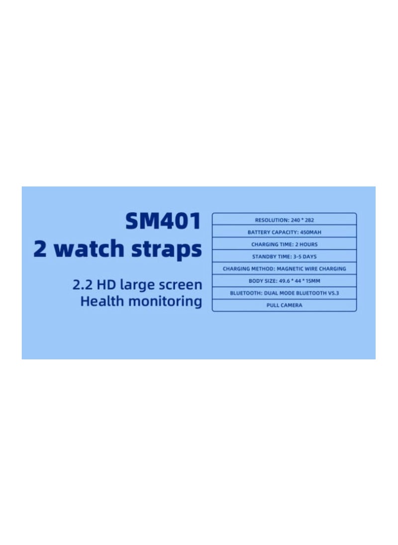 SM401 4G Smartwatch 2.2 Inch HD Screen, SIM Card Slot, With Camera, For Ladies & Gents - WHITE