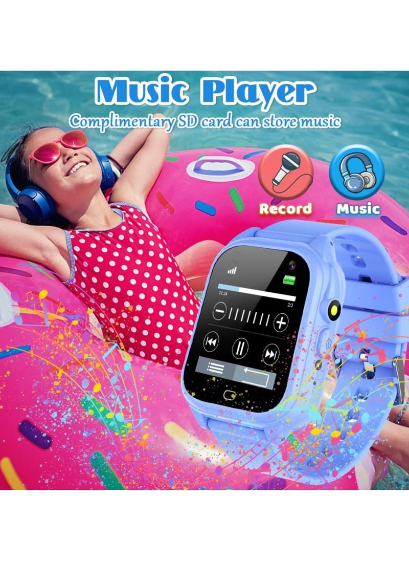 Smart Watch for Kids Waterproof Boys Girls Learning Toys Watches with 26 Puzzle Games Camera Video Music Player Pedometer HD Touchscreen Alarm Clock Flashlight Children Age 3-12 (3. Blue)