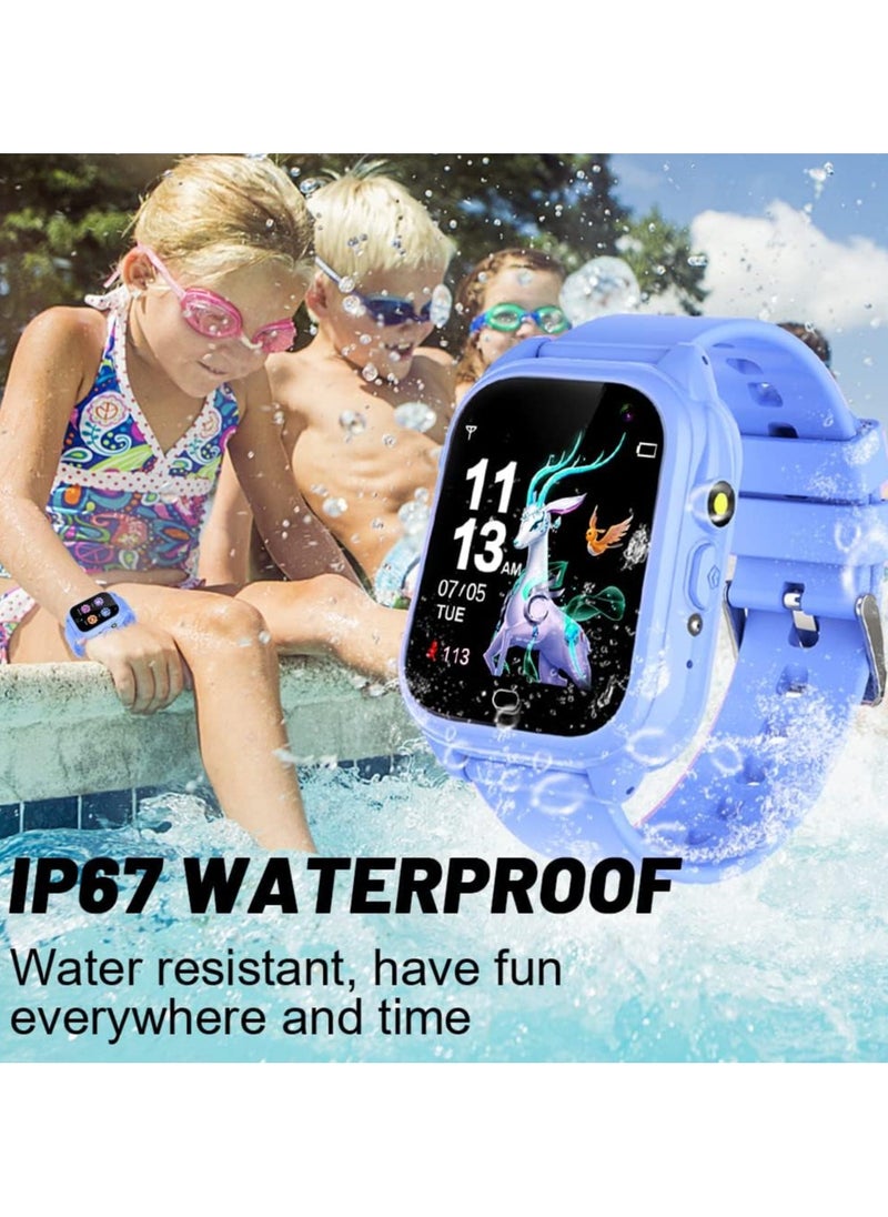 Smart Watch for Kids Waterproof Boys Girls Learning Toys Watches with 26 Puzzle Games Camera Video Music Player Pedometer HD Touchscreen Alarm Clock Flashlight Children Age 3-12 (3. Blue)