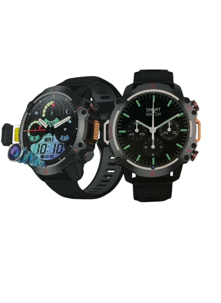 CY02 5G Round Shaped Android Smartwatch With Sim and 6Gb Ram 64Gb Rom camera 2 set Strap - BLACK