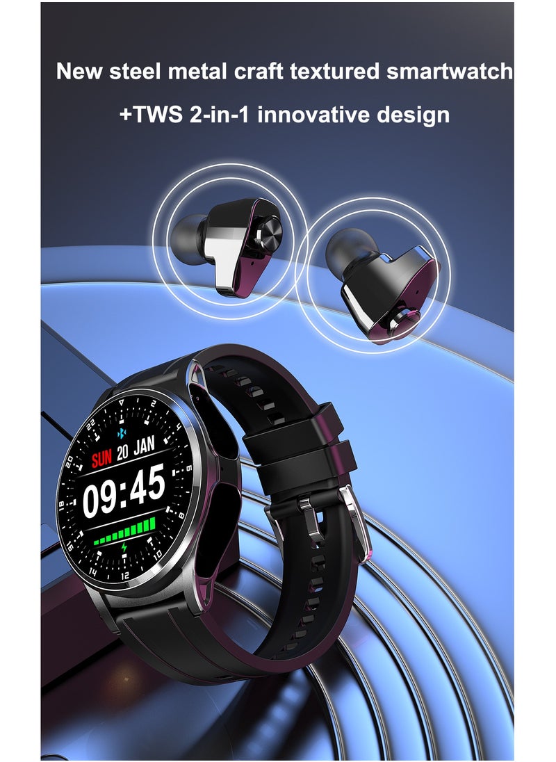 GT66 Smart Watch with TWS Earphones NFC Music Control 1.39 HD Screen Bluetooth Call Healthy Monitoring 100+ Sports Modes