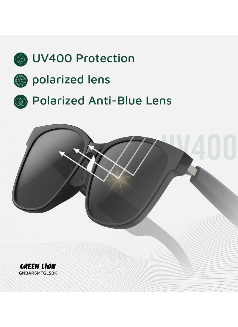 Smart Glasses Barcelona GL-SG8 / Play & Pause / Answer & Reject Calls / Polarized Anti-Blue Lens / Built-in Microphone / UV400 Protection / Voice Assistant / Remote Camera / Touch Control Smart Glass/ TWS Function - Black