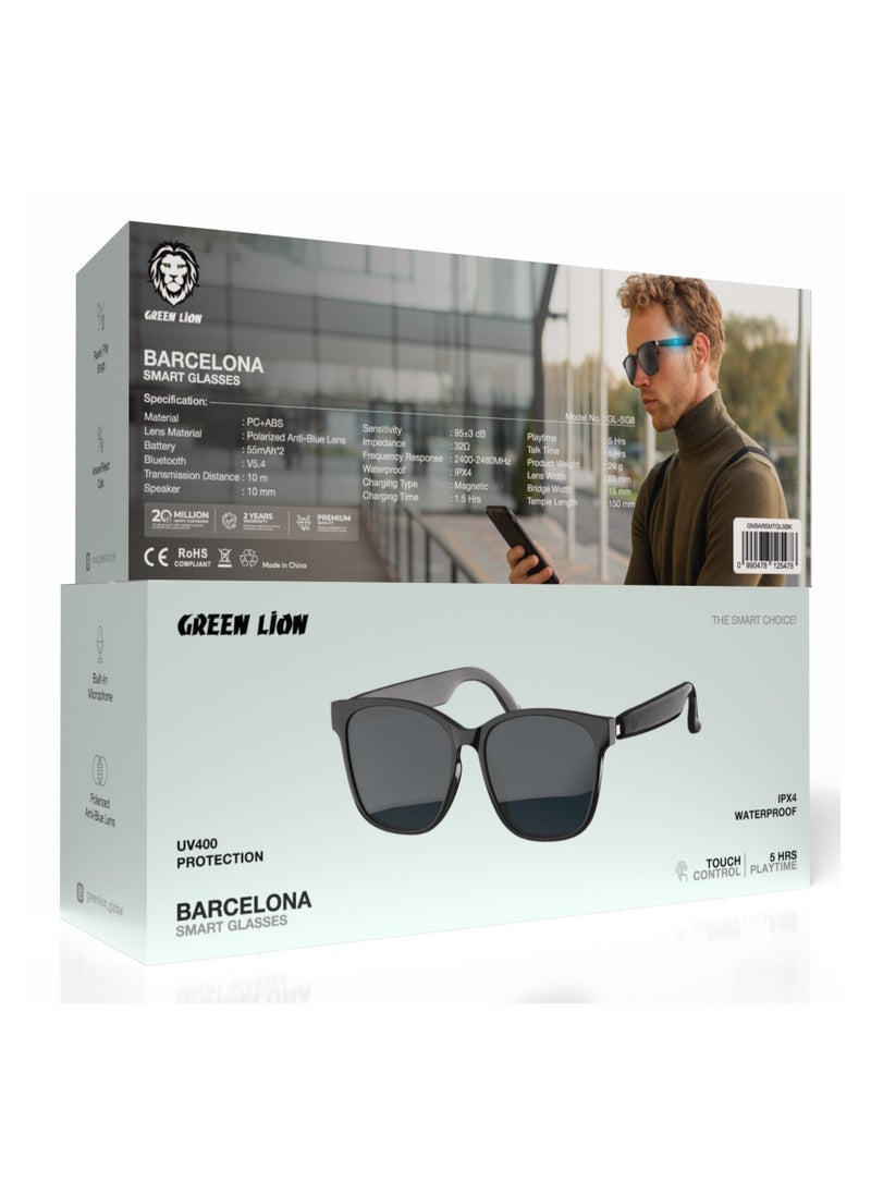 Smart Glasses Barcelona GL-SG8 / Play & Pause / Answer & Reject Calls / Polarized Anti-Blue Lens / Built-in Microphone / UV400 Protection / Voice Assistant / Remote Camera / Touch Control Smart Glass/ TWS Function - Black