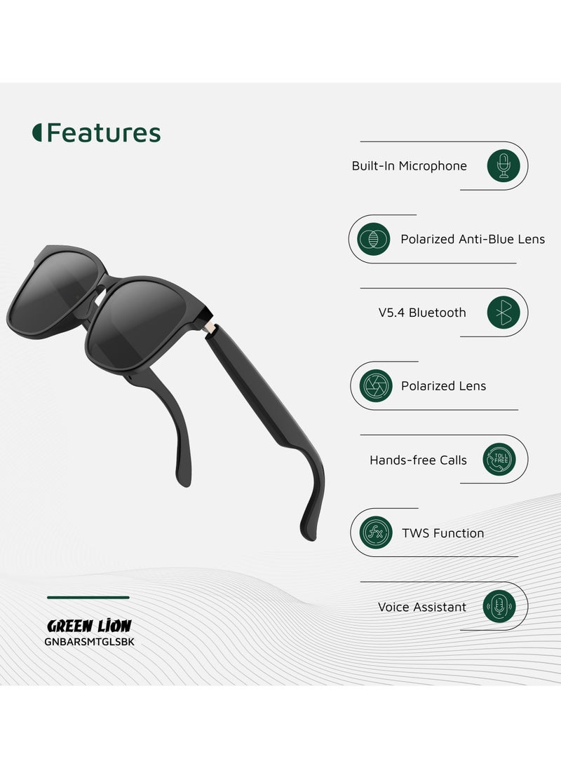 Smart Glasses Barcelona GL-SG8 / Play & Pause / Answer & Reject Calls / Polarized Anti-Blue Lens / Built-in Microphone / UV400 Protection / Voice Assistant / Remote Camera / Touch Control Smart Glass/ TWS Function - Black